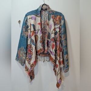 Anu By Natural Beautiful Embroidered Tapestry Shawl Front Cardigan